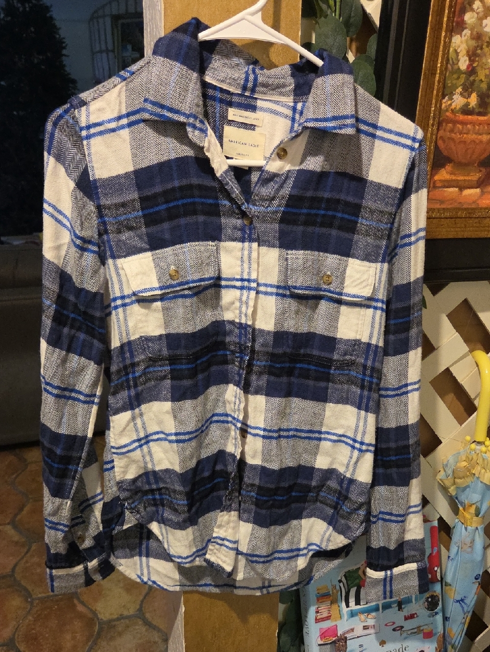 Blue & White Plaid Button-Up Shirt